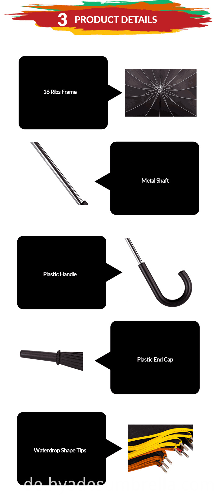 16 Ribs Hand öffnen Stock Regenschirm 16 Ribs Hand Open Stick Umbrella